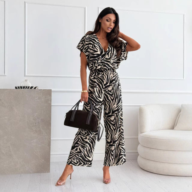 Leopard- Print Flounce Jumpsuit
