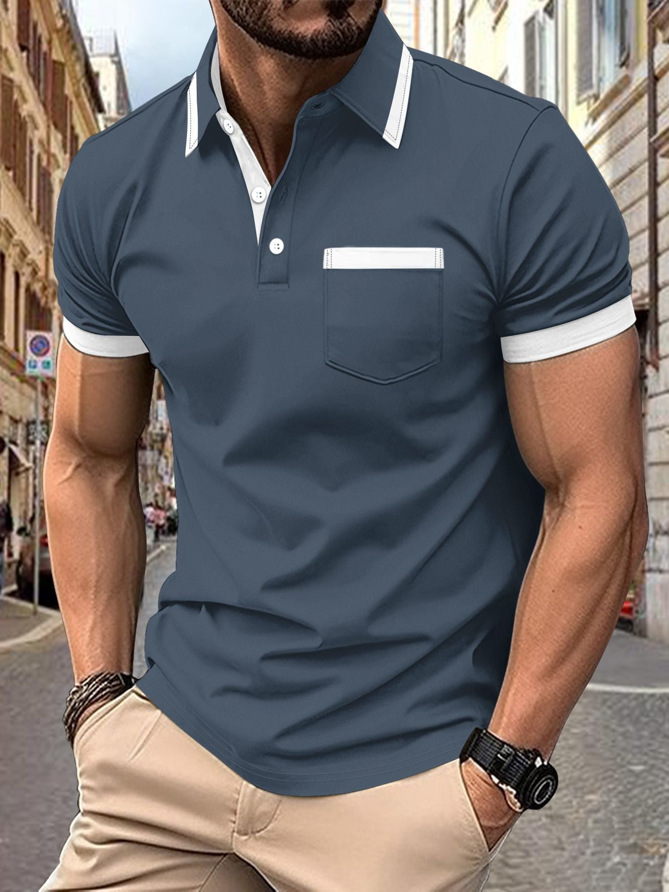 Men's Patchwork Polo Shirt