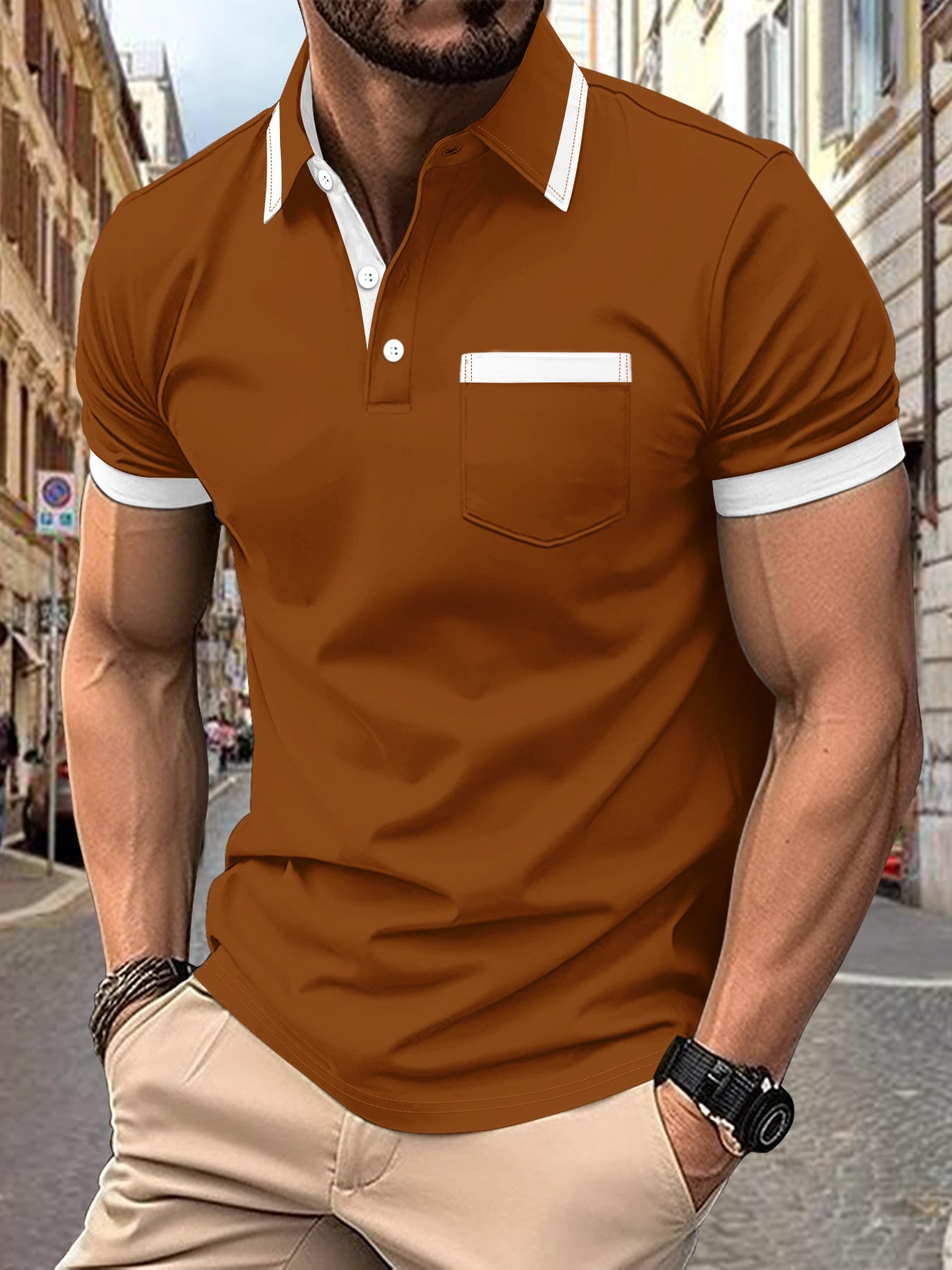 Men's Patchwork Polo Shirt