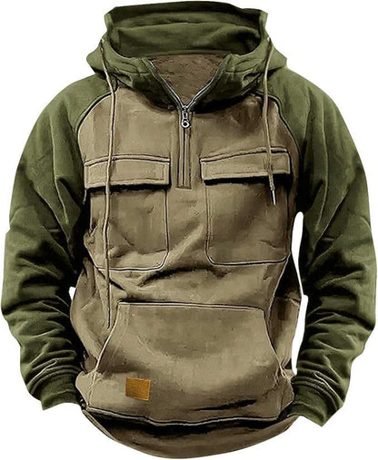 Unisex Fall Winter Retro Cargo Hoodies Jacket Half Zipper