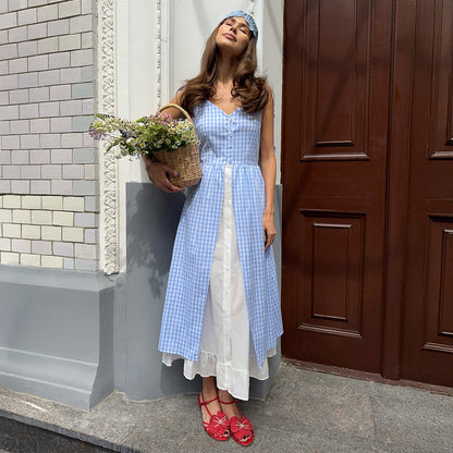 Plaid Side Slit Dress