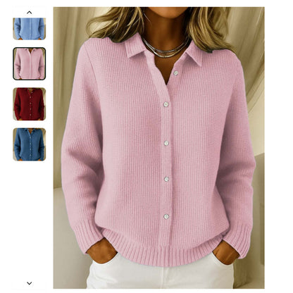 Women Cardigan Knitted Lapel Sweater