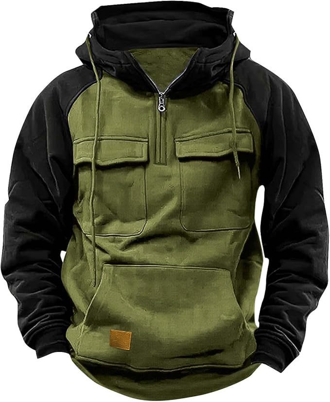 Unisex Fall Winter Retro Cargo Hoodies Jacket Half Zipper