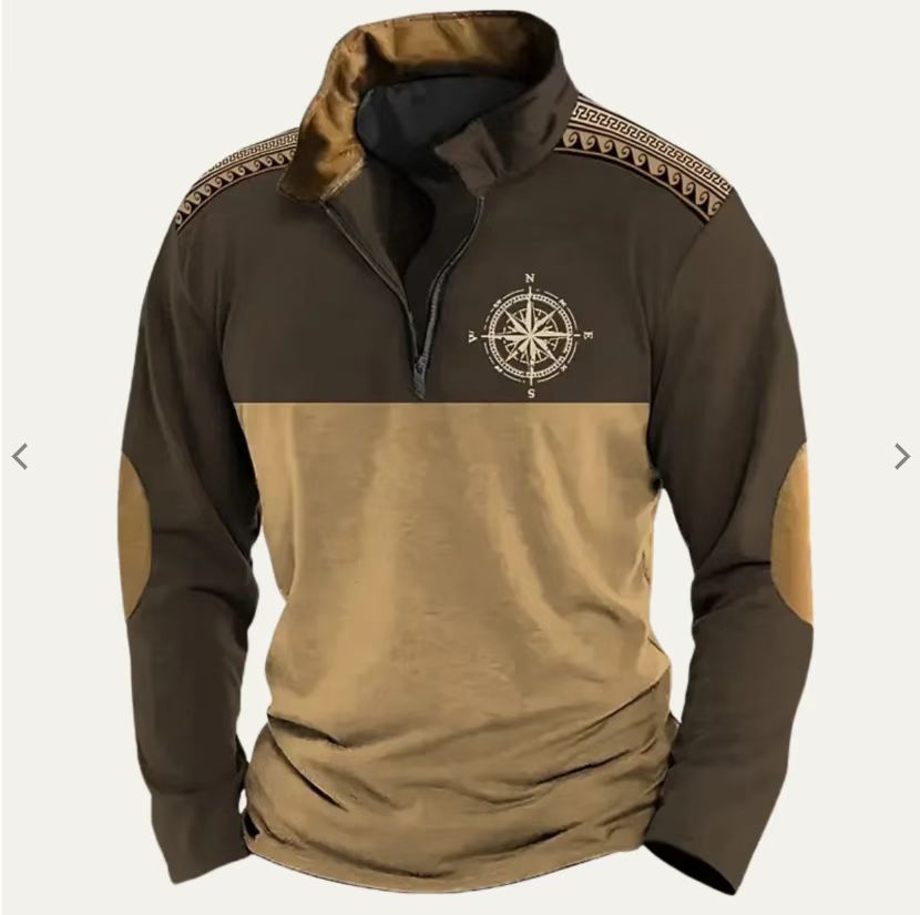 Men Sweatshirt With Digital Print Stand Collar Zip-up