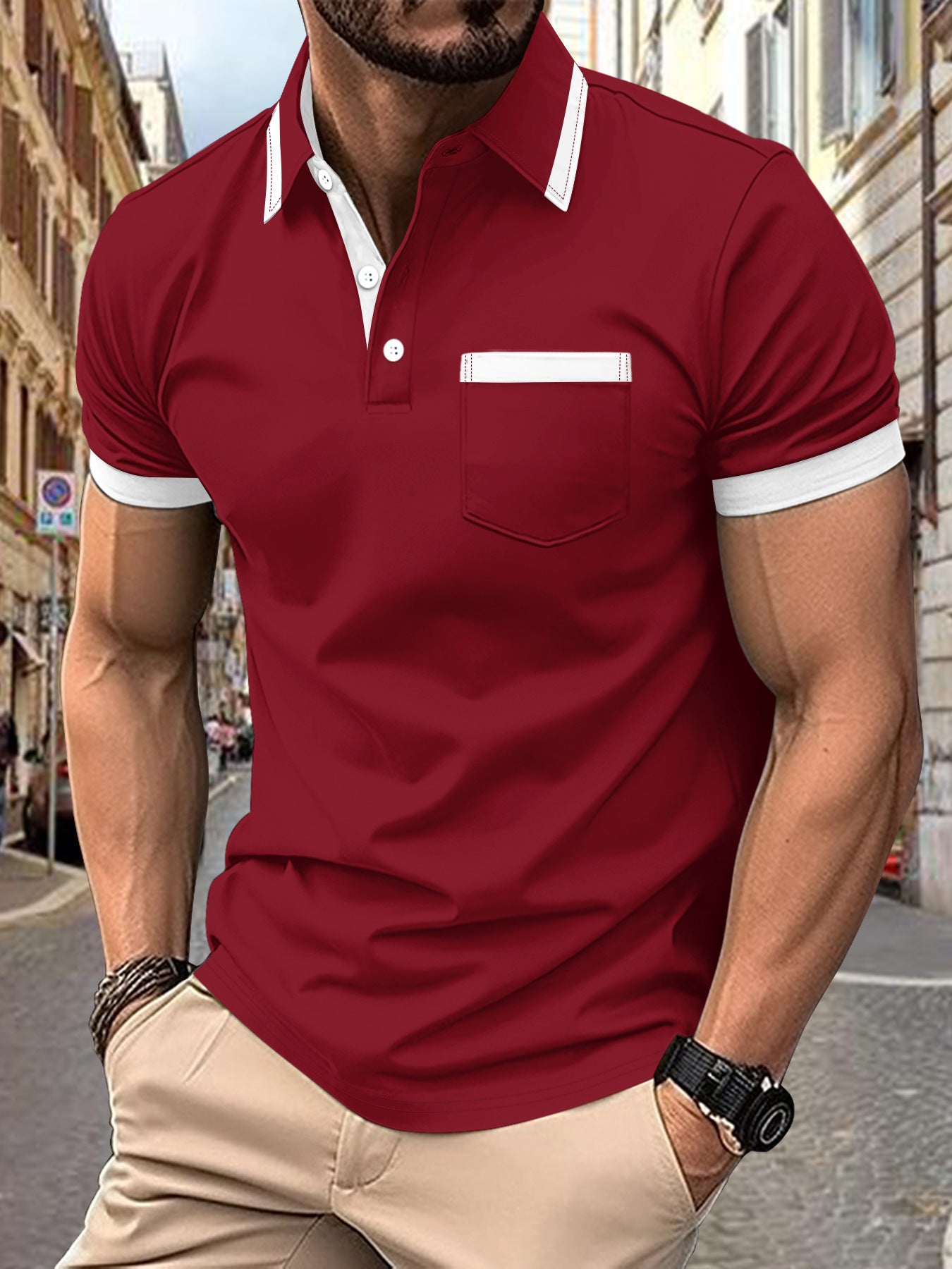 Men's Patchwork Polo Shirt