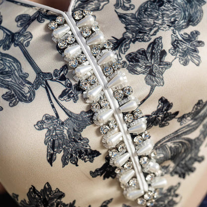 V-neck Satin Printed Muslim Dress