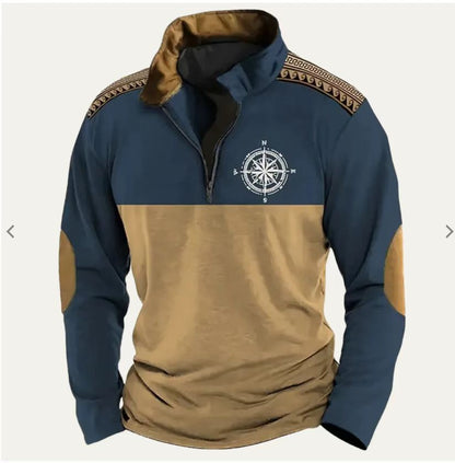 Men Sweatshirt With Digital Print Stand Collar Zip-up