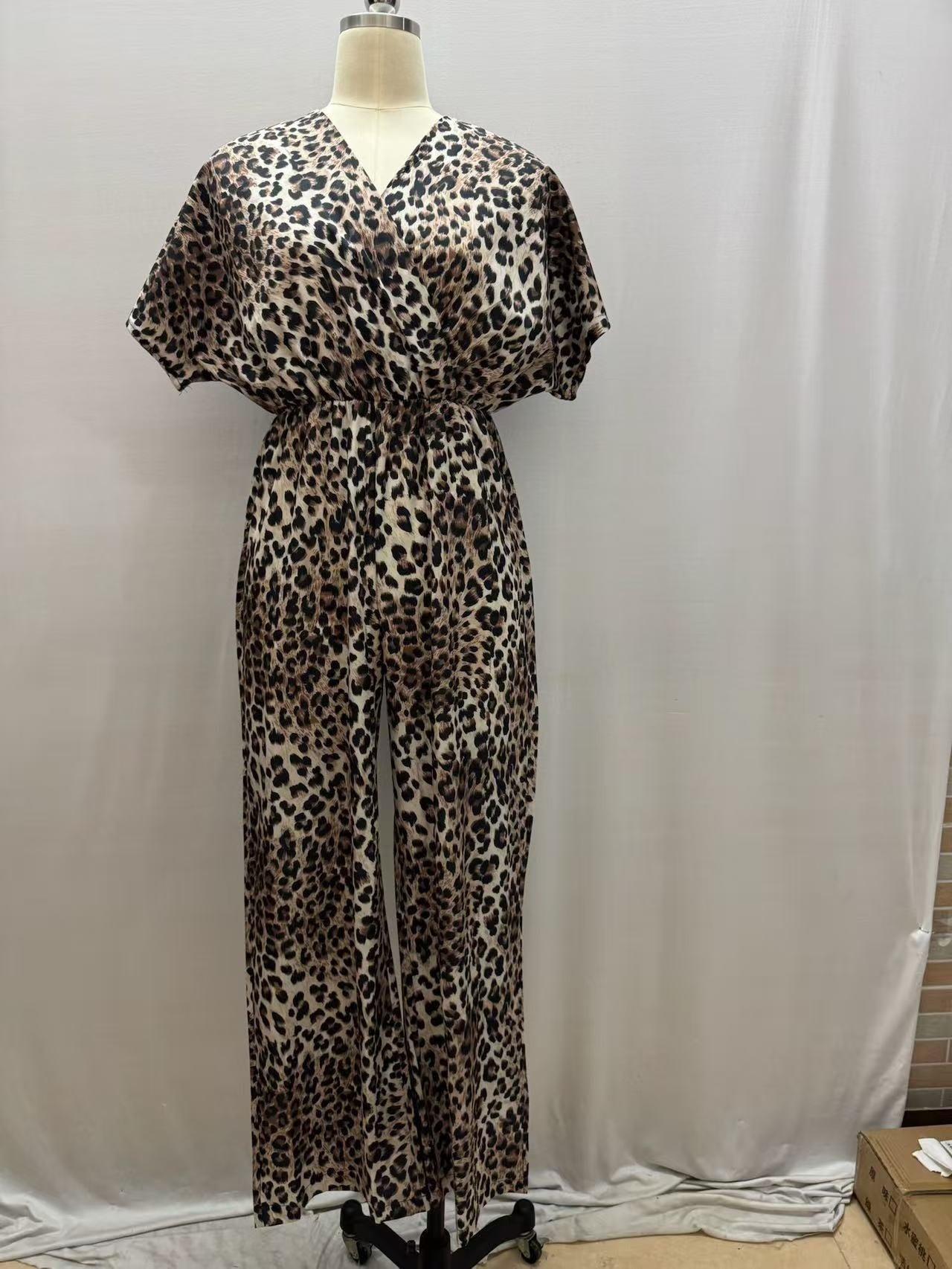 Leopard- Print Flounce Jumpsuit