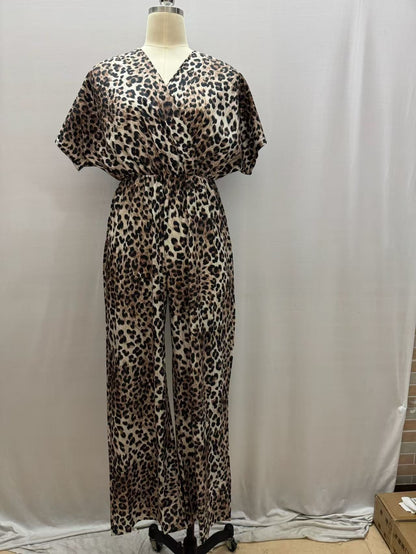 Leopard- Print Flounce Jumpsuit