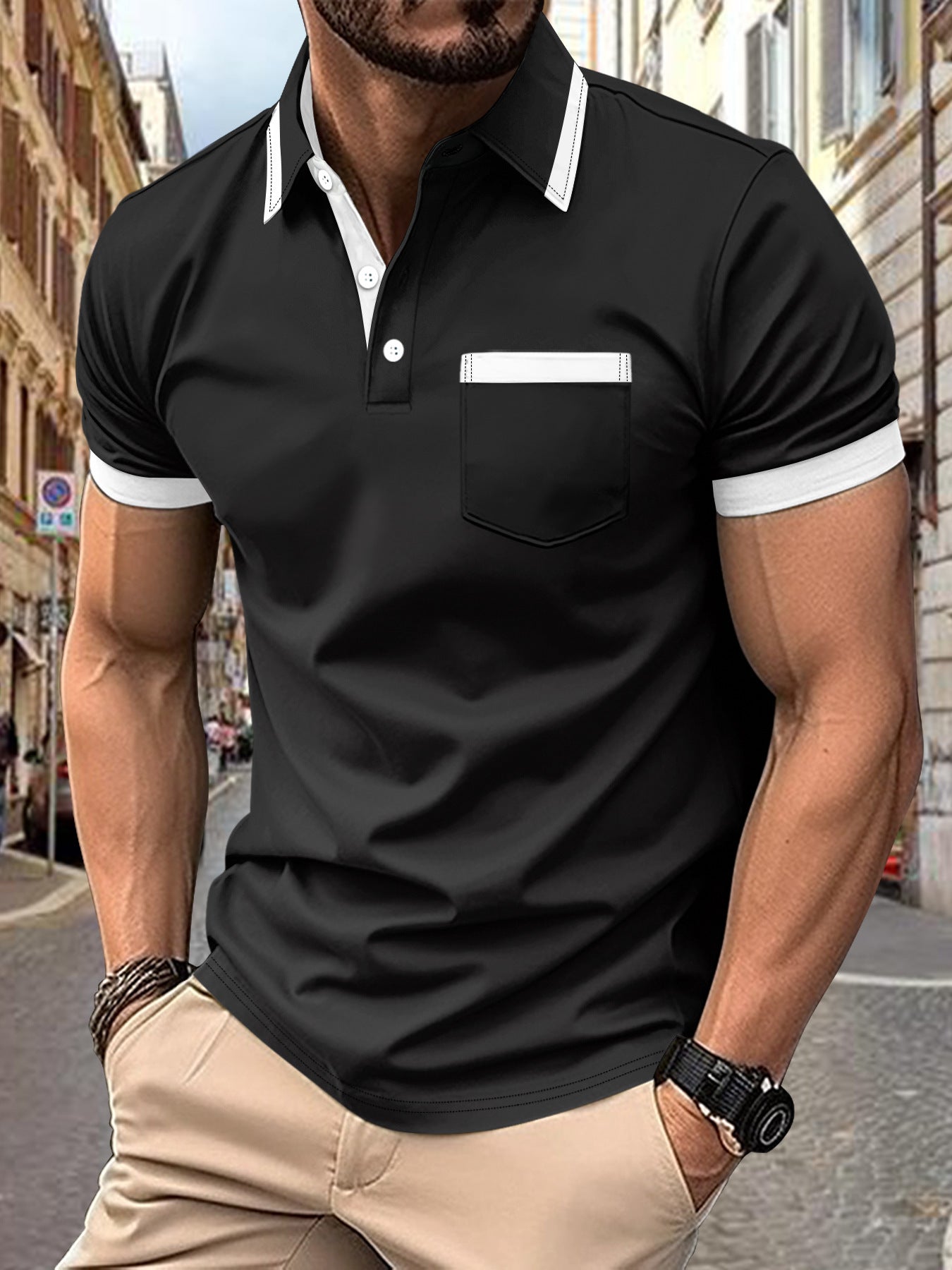 Men's Patchwork Polo Shirt