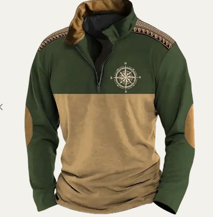 Men Sweatshirt With Digital Print Stand Collar Zip-up