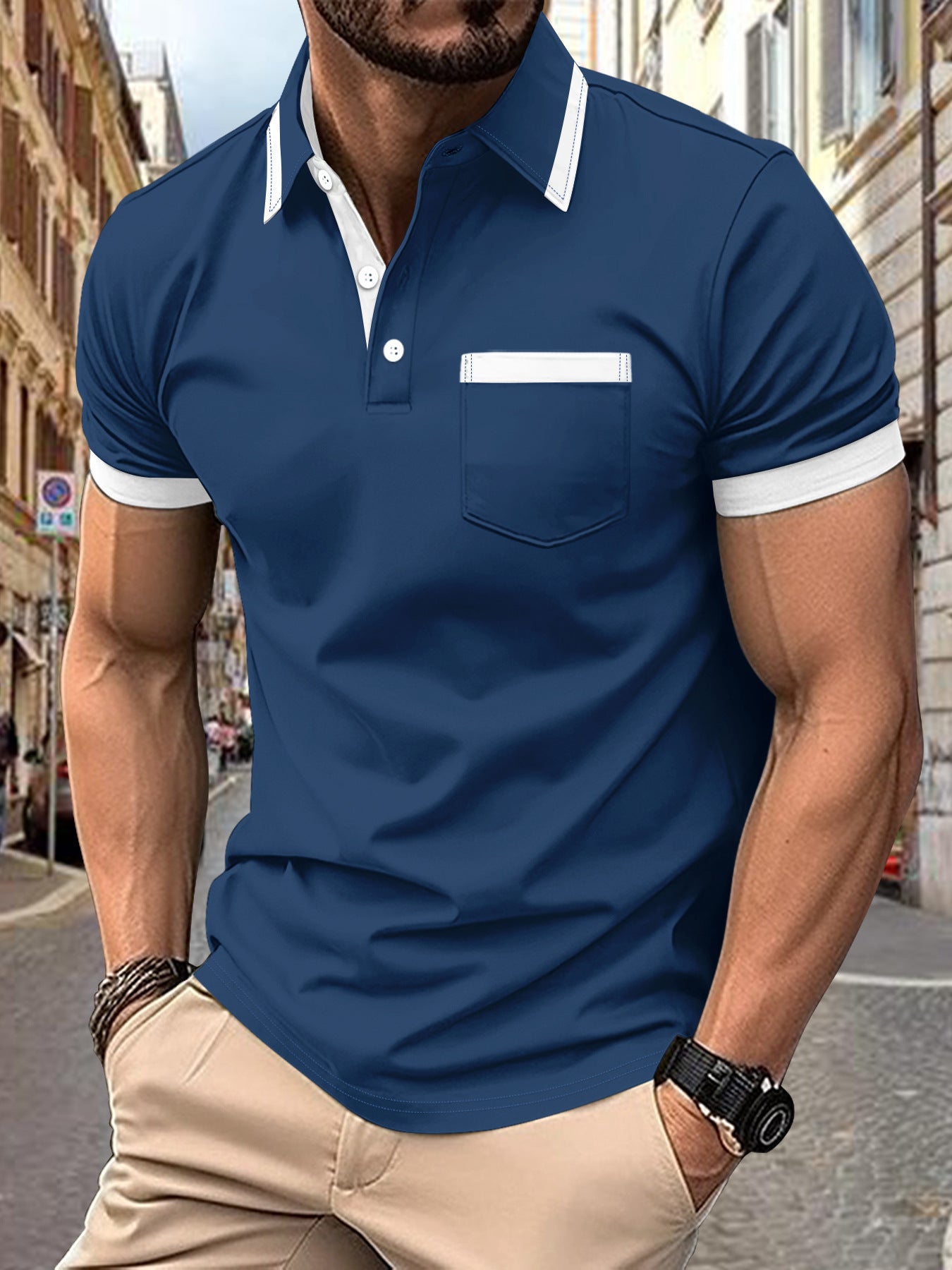 Men's Patchwork Polo Shirt