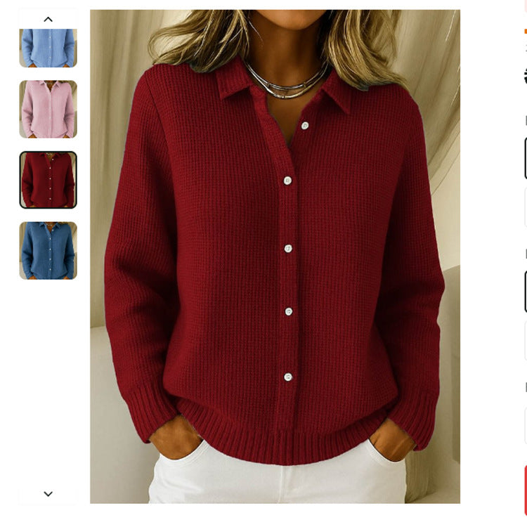 Women Cardigan Knitted Lapel Sweater