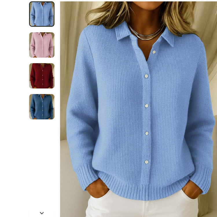 Women Cardigan Knitted Lapel Sweater